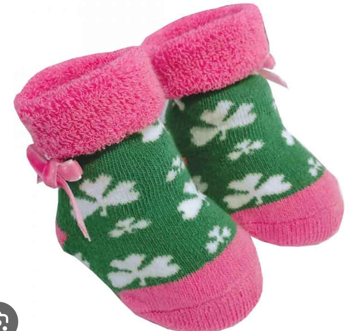 Green & Pink Shamrock Baby Booties