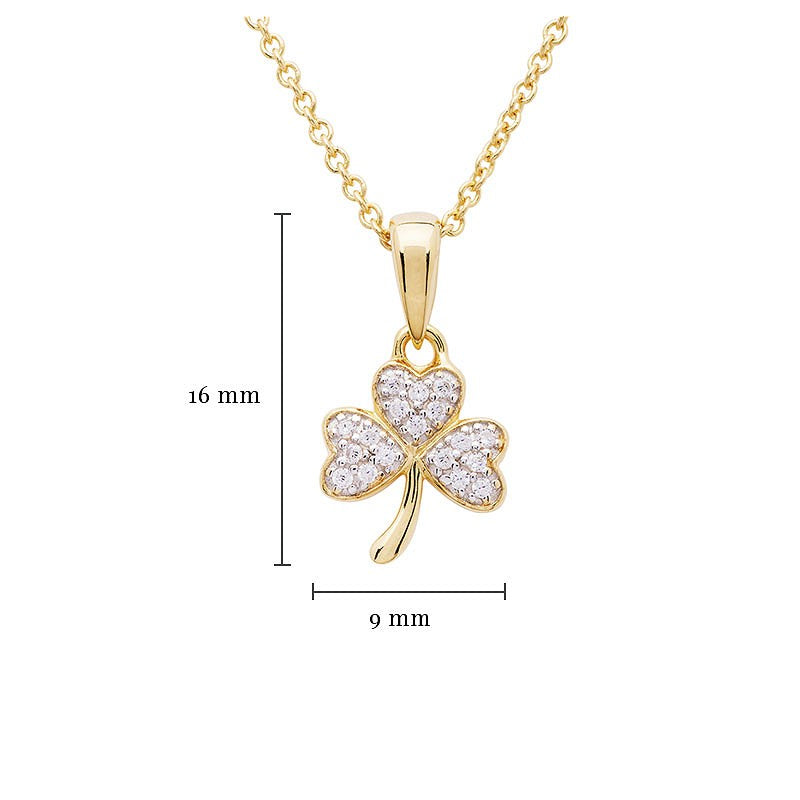 GV12- Shamrock with Crystals Baby Necklace, 14kt Gold