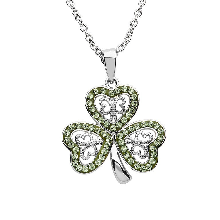 Platinum Plated Peridot Shamrock Necklace