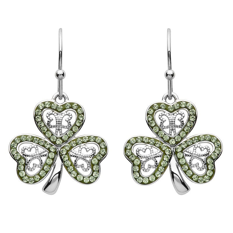 Platinum Peridot Shamrock Earrings