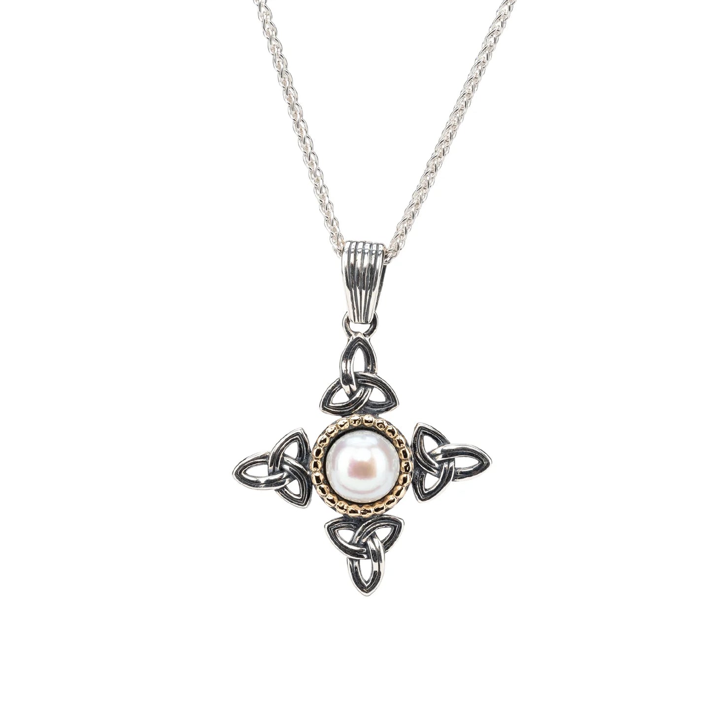 Silver and 10k Gold Aphrodite Cross Pendant - White Fresh Water Pearl