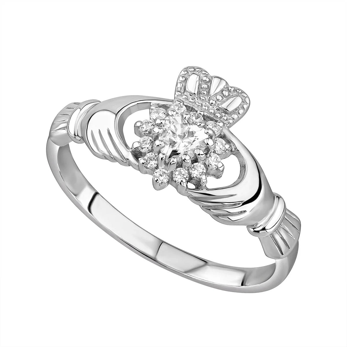 S2727 - Silver Cubic Zirconia Cluster Claddagh Ring