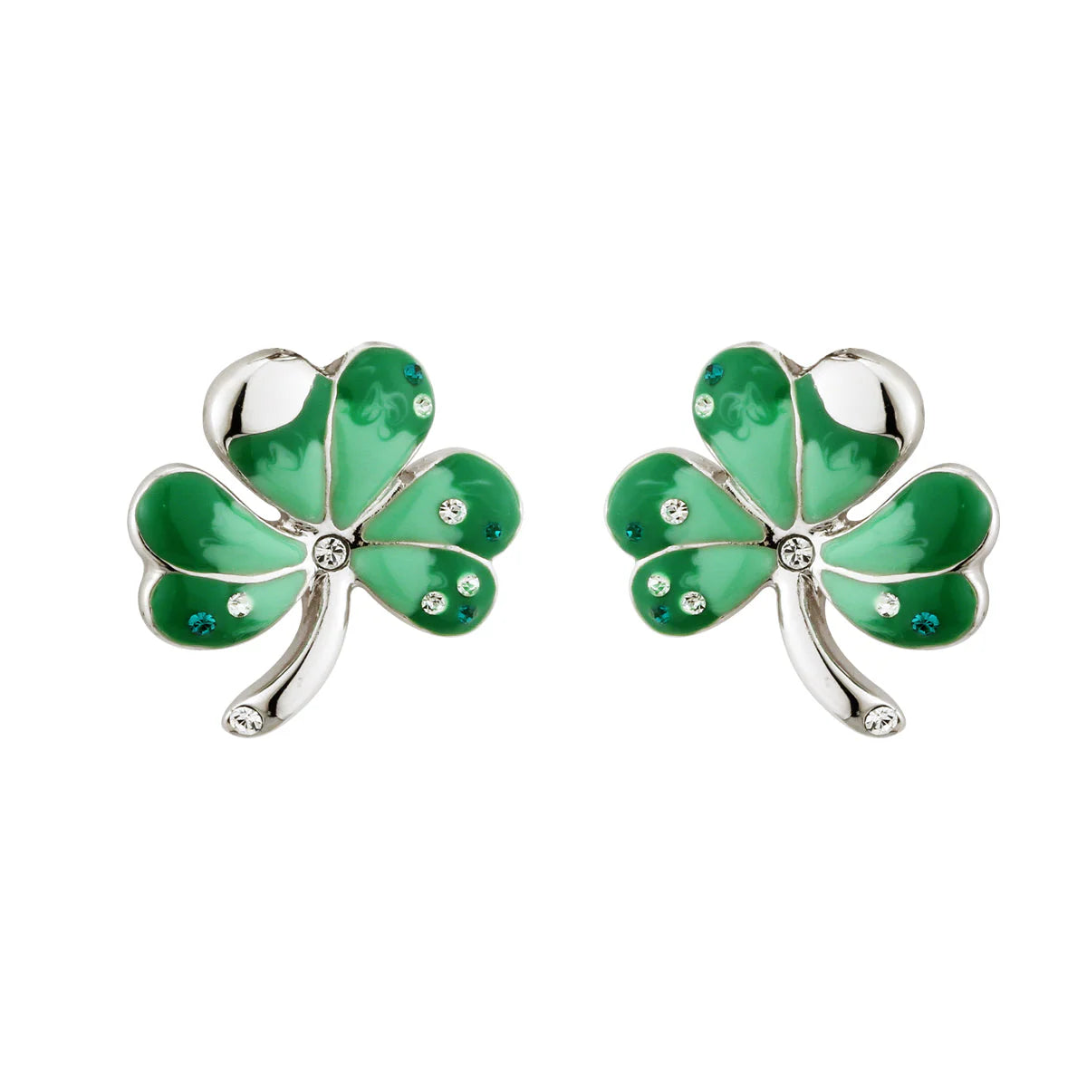 Rhodium Enamel & Crystal Shamrock Jewelry