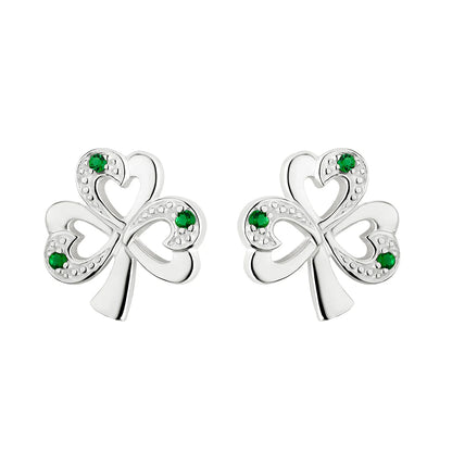 Silver Synthetic Emerald Shamrock Jewelry