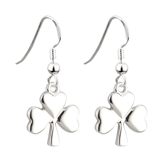 S33329 - Rhodium Shamrock Drop Earrings