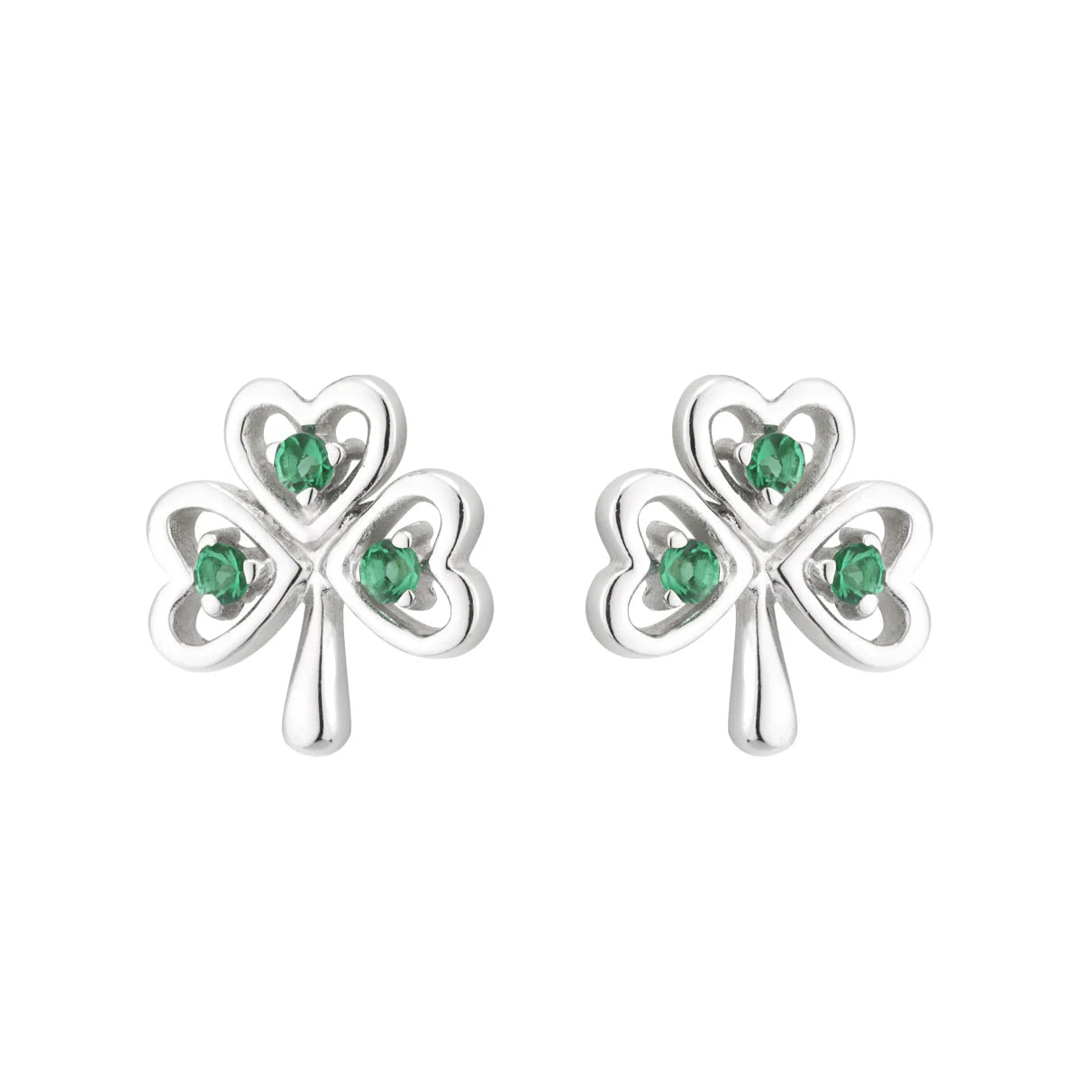 S33841 - Acara, Sterling Silver Crystal Shamrock Stud Earrings