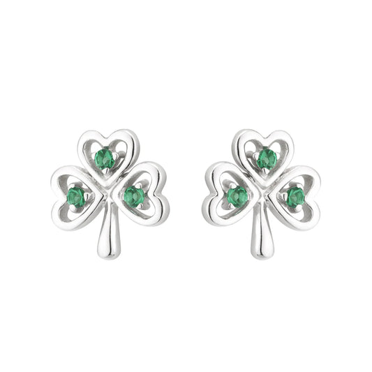 S33841 - Acara, Sterling Silver Crystal Shamrock Stud Earrings