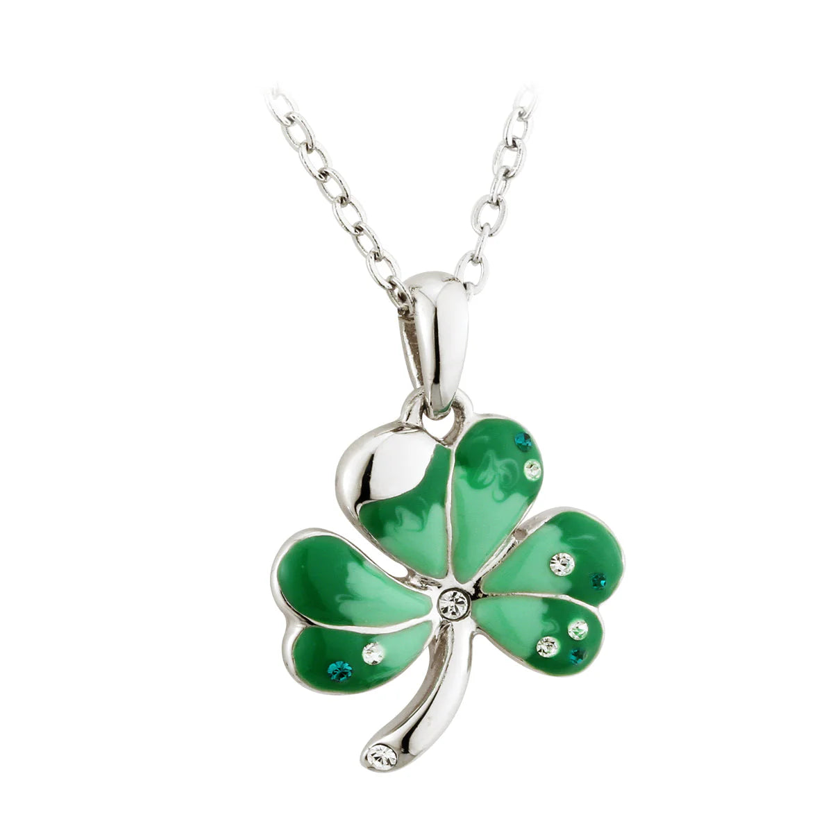 Rhodium Enamel & Crystal Shamrock Jewelry