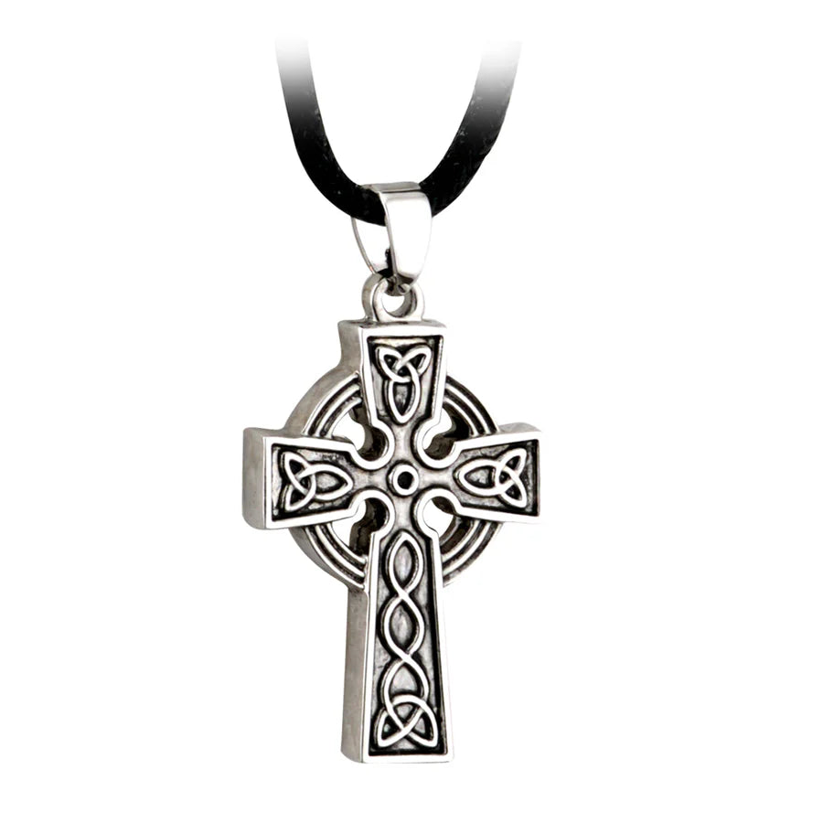 Rhodium Plated Antigued Celtic Cross Pendant