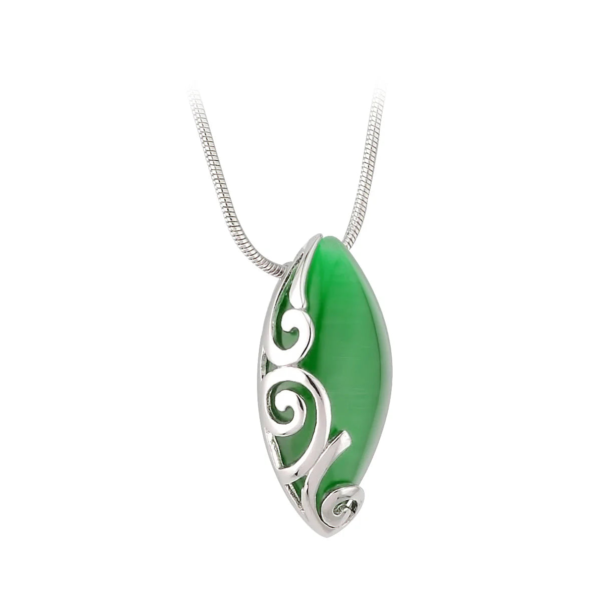 Rhodium Plated Green Cat Eye Celtic Jewelry