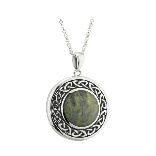 S46133-Sterling Silver Connemara Marble Round Celtic Pendant