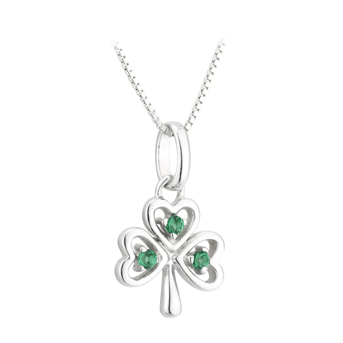 S46241 - Acara, Sterling Silver Green Crystal Shamrock Pendant