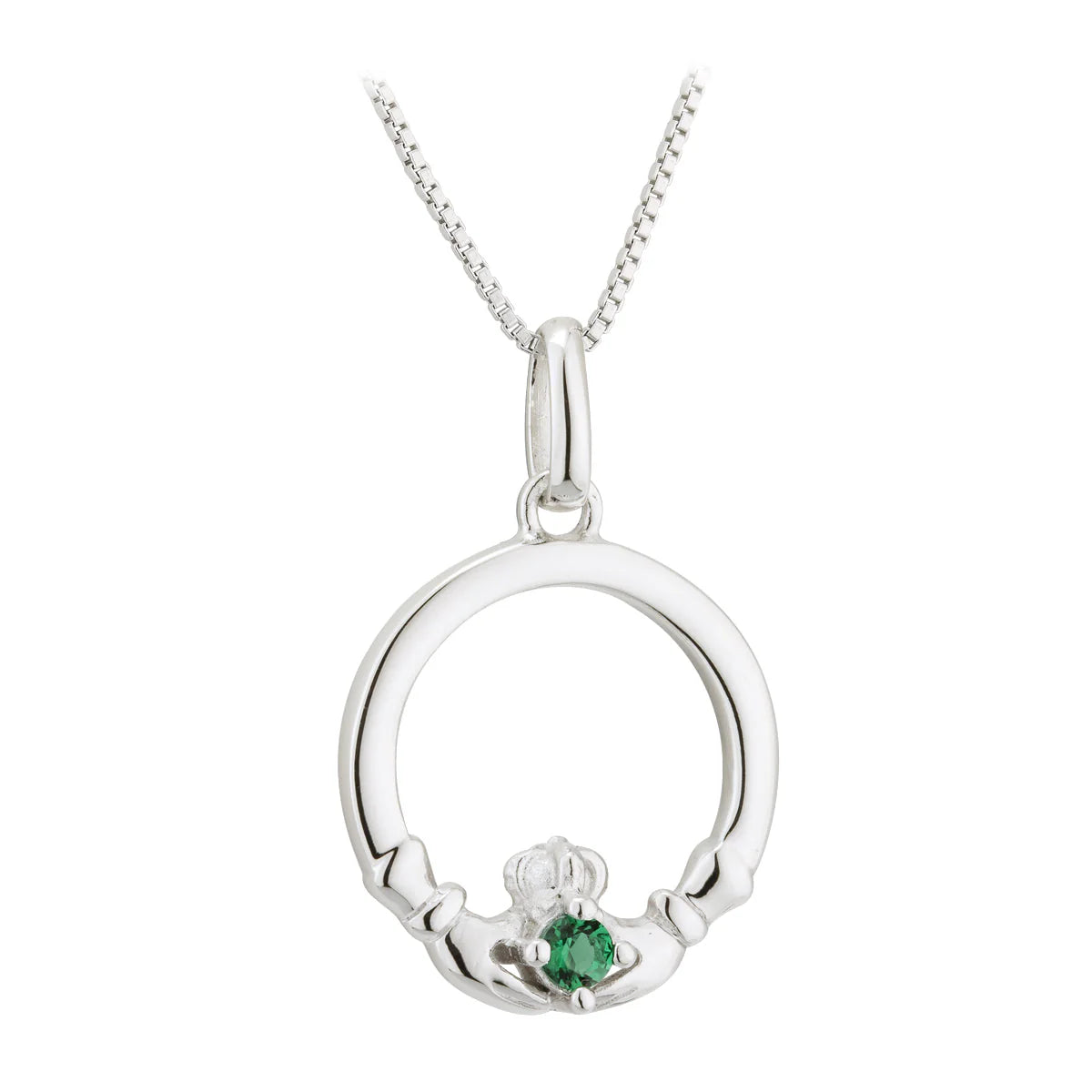 S346257 - Acara - Sterling Silver Green Crystal Claddagh Pendant