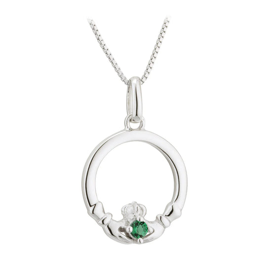 S346257 - Acara - Sterling Silver Green Crystal Claddagh Pendant