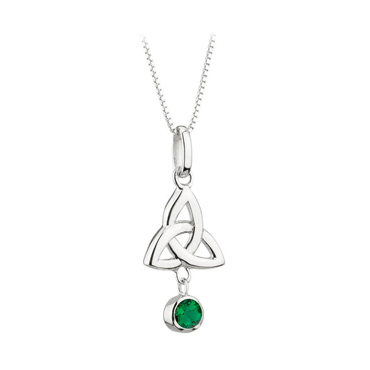 S346477 - Acara - Sterling Silver Dangle Green Crystal Trinity Knot Pendant