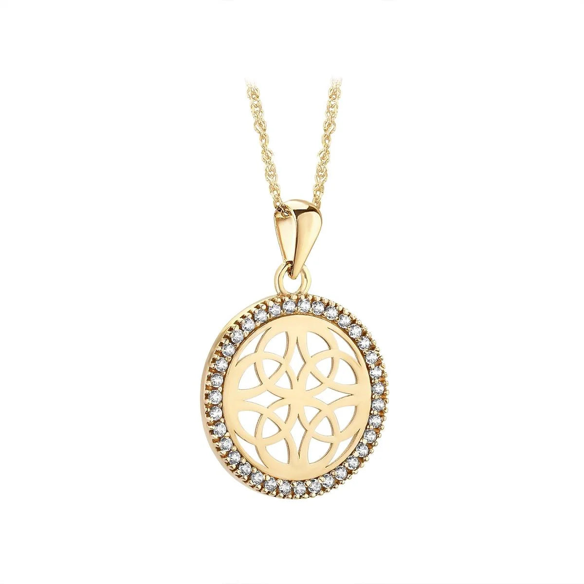 S46899 - 9K Gold Cz Round Four Trinity Knots Pendant