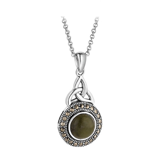 S47085 - Sterling Silver Marble & Marcasite Trinity Necklace