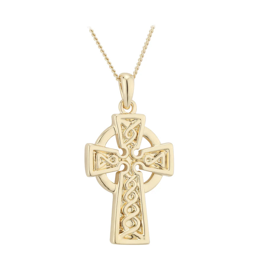 Gold Plated Engraved Celtic Cross Pendant