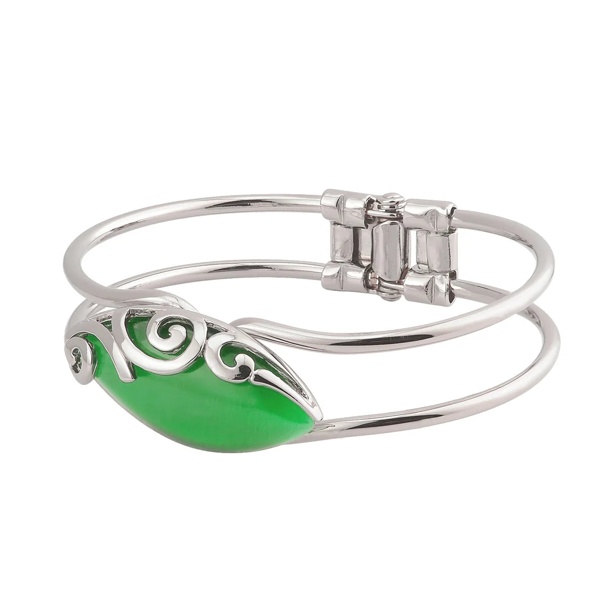 Rhodium Plated Green Cat Eye Celtic Jewelry