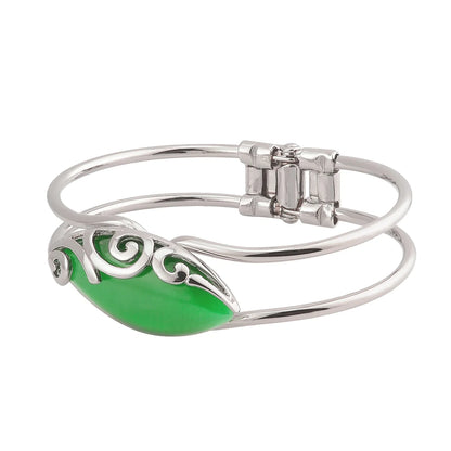 Rhodium Plated Green Cat Eye Celtic Jewelry