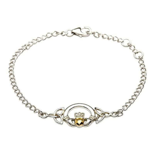 Sterling Silver Gold Plate Claddagh Plain Bracelet