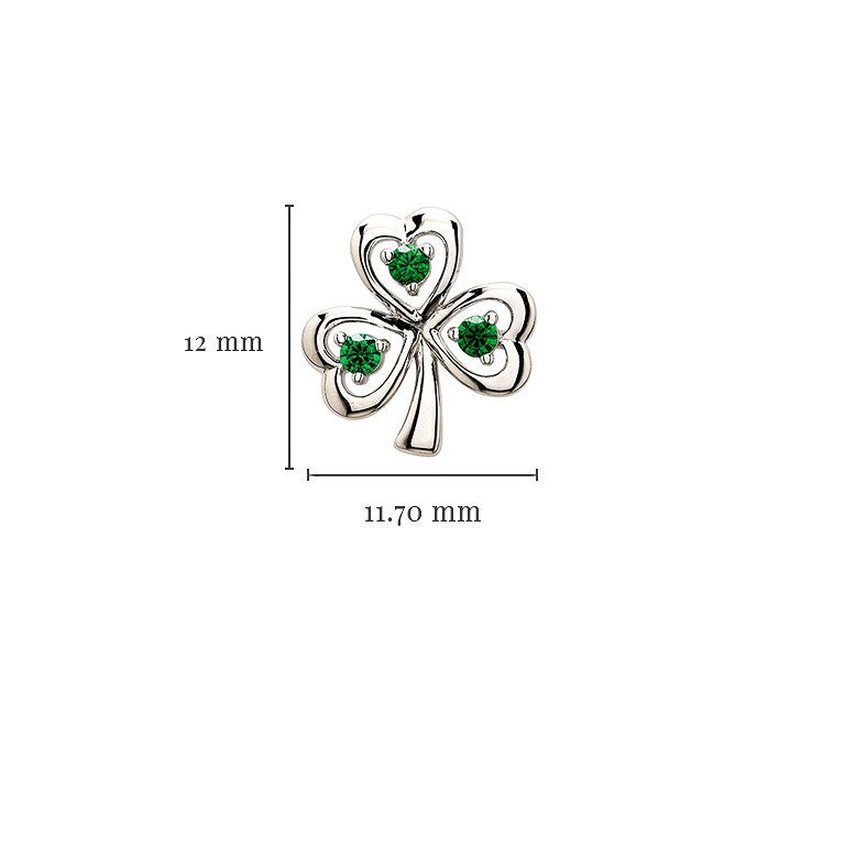 Sterling Silver Cubic Zirconia Emerald Stud Shamrock Earrings