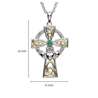 Sterling Silver Gold Plate Emerald Diamond Celtic Cross