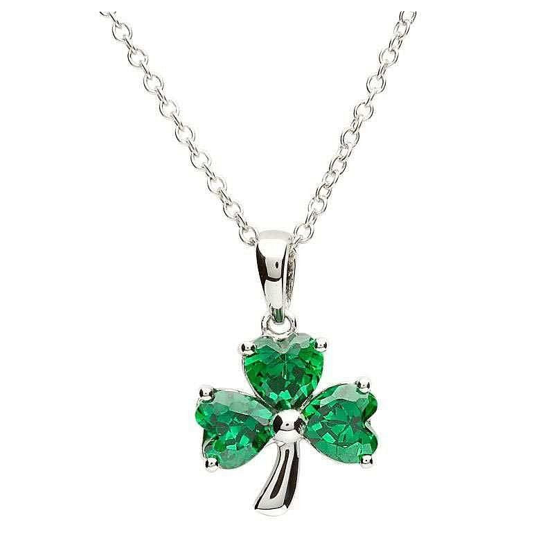 Sterling Silver Green Cubic Zirconia Shamrock Pendant