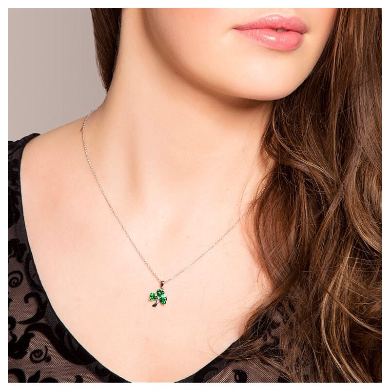 Sterling Silver Green Cubic Zirconia Shamrock Pendant