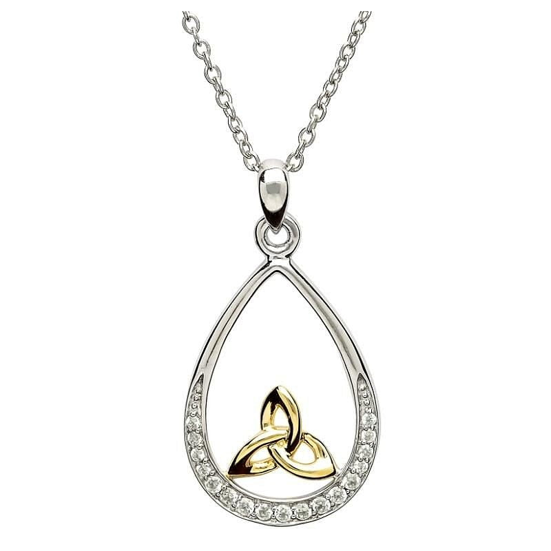 Sterling Silver Pave set Trinity Gold Plated Pendant