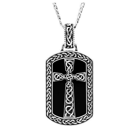 SP2303 - Sterling Silver Gents Onyx Cross Pendant Sky Collection