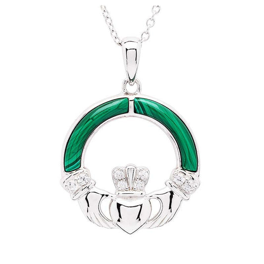 Sterling Silver Claddagh with Malachite Pendant