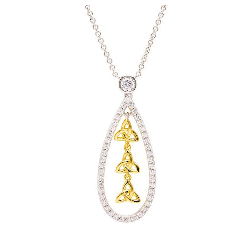 Sterling Silver Gold Plated Trinity Cubic Zirconia Necklace