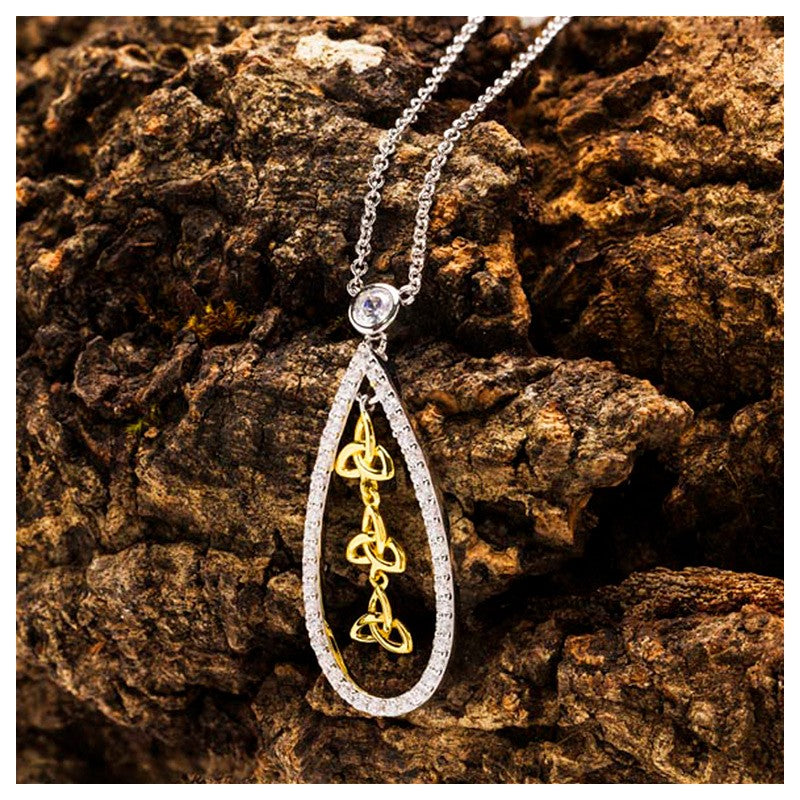 Sterling Silver Gold Plated Trinity Cubic Zirconia Necklace