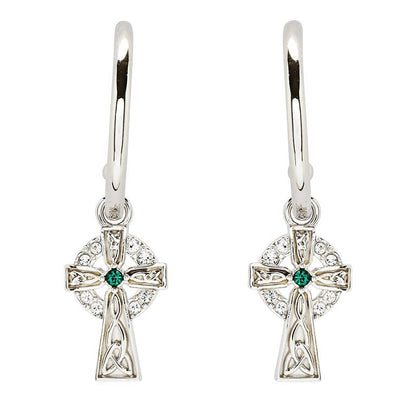 Sterling Silver Crystal Cross Hoop Earrings