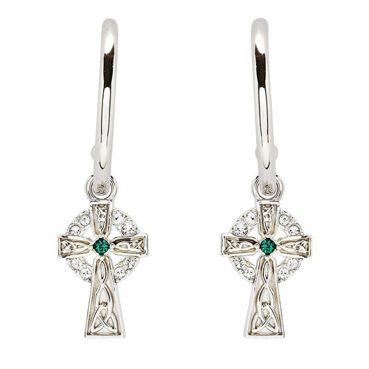 Sterling Silver Crystal Cross Hoop Earrings