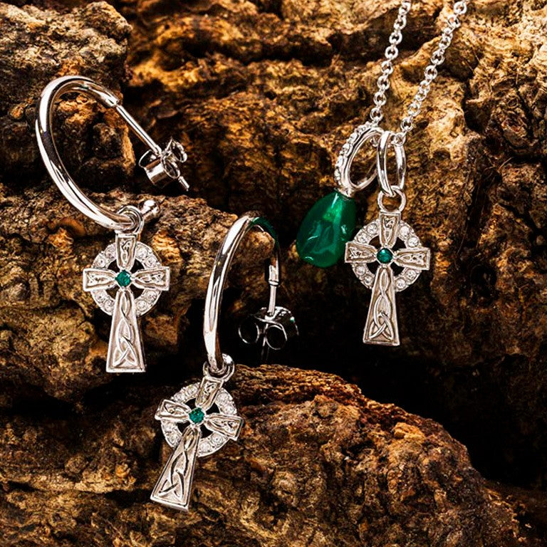 Sterling Silver Crystal Cross Hoop Earrings