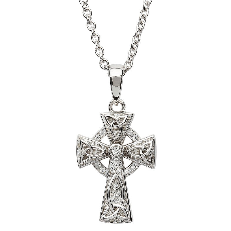 Sterling Silver white Swarovski Celtic Cross