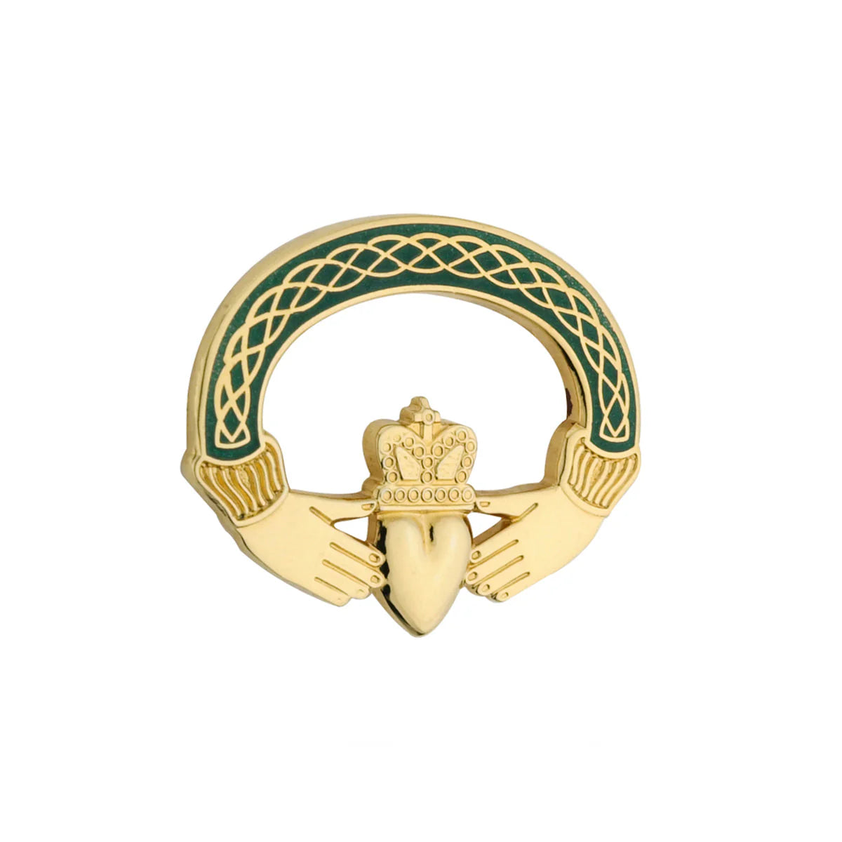 TG1023GN - Gold Plated Green Claddagh Brooch