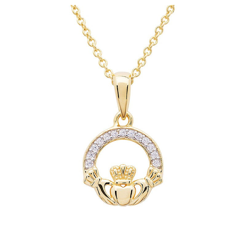 GV18 - 14KT Gold Vermeil CZ Claddagh Necklace