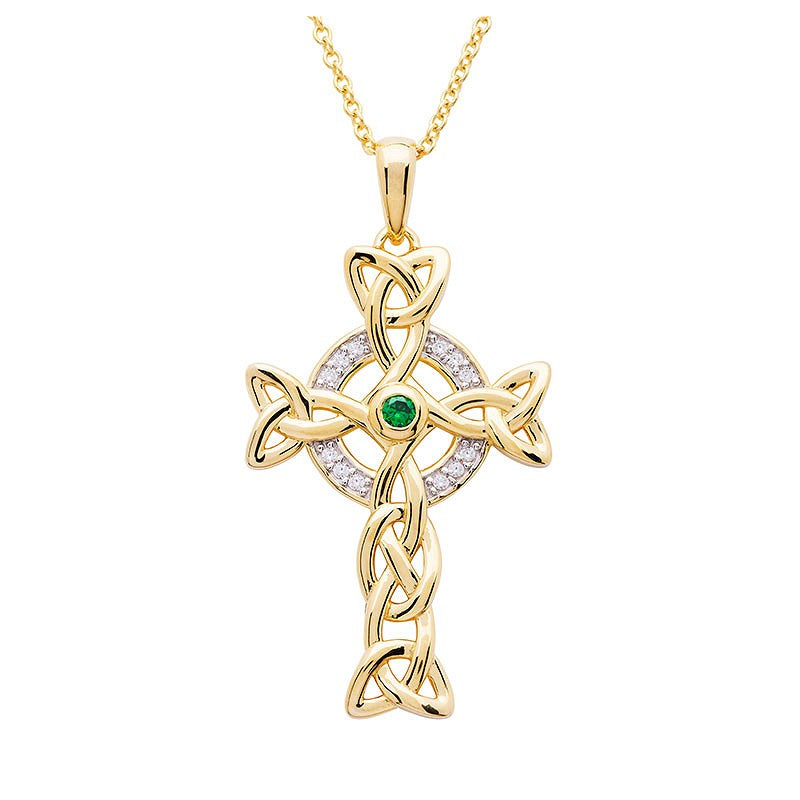 Celtic Cross Necklace with Crystals, 14kt Gold