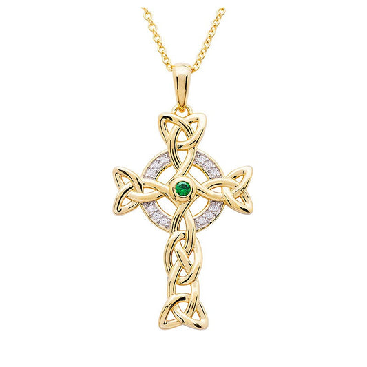 Celtic Cross Necklace with Crystals, 14kt Gold