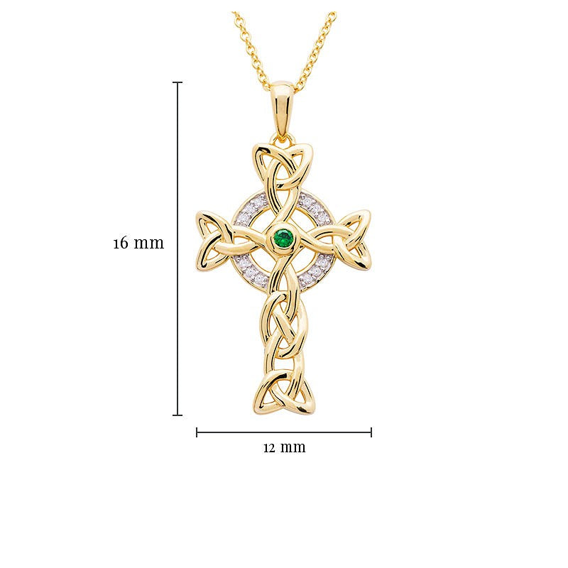 Celtic Cross Necklace with Crystals, 14kt Gold