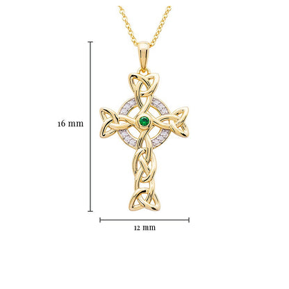 Celtic Cross Necklace with Crystals, 14kt Gold