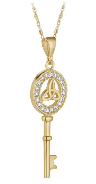 S46944 10K Gold Cz Trinity Knot Key Necklace