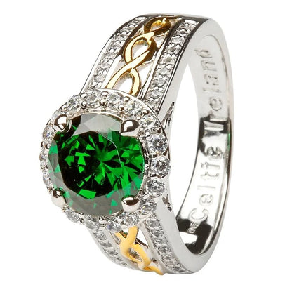 SL100GRC Silver Green Cz Halo Ring