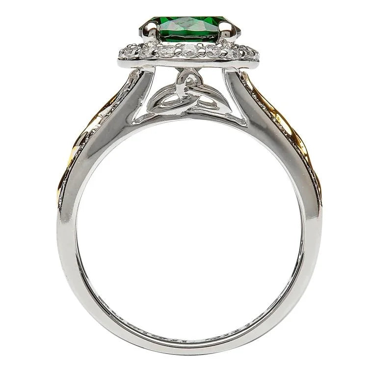 SL100GRC Silver Green Cz Halo Ring